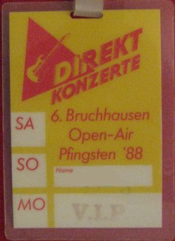 Golden Earring VIP Backstage pass May 21-23 1988 Bruchhausen (Germany) - Open Air